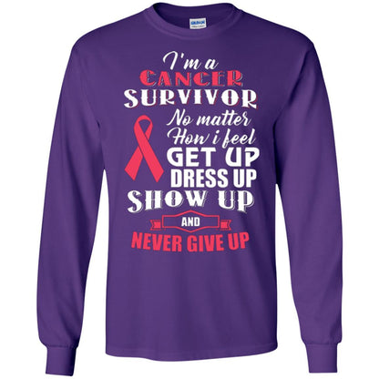Cancer Awareness T-shirt I'm A Cancer Survivor No Matter How I Feel Get Up Dress Up Show Purple