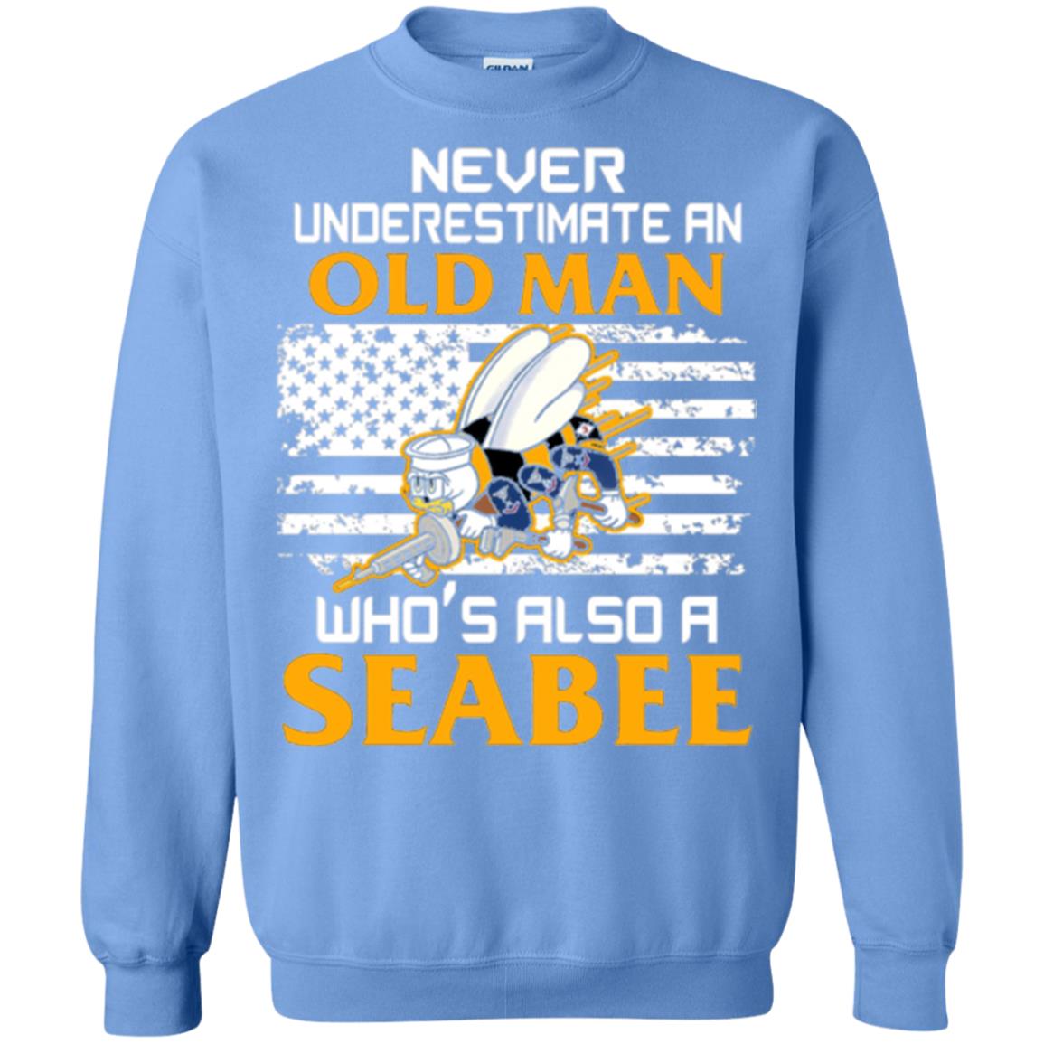 Navy Seabee Veteran T-shirt Never Underestimate An Old Man Carolina Blue