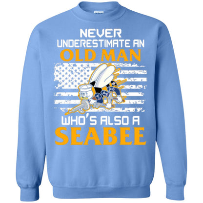 Navy Seabee Veteran T-shirt Never Underestimate An Old Man Carolina Blue