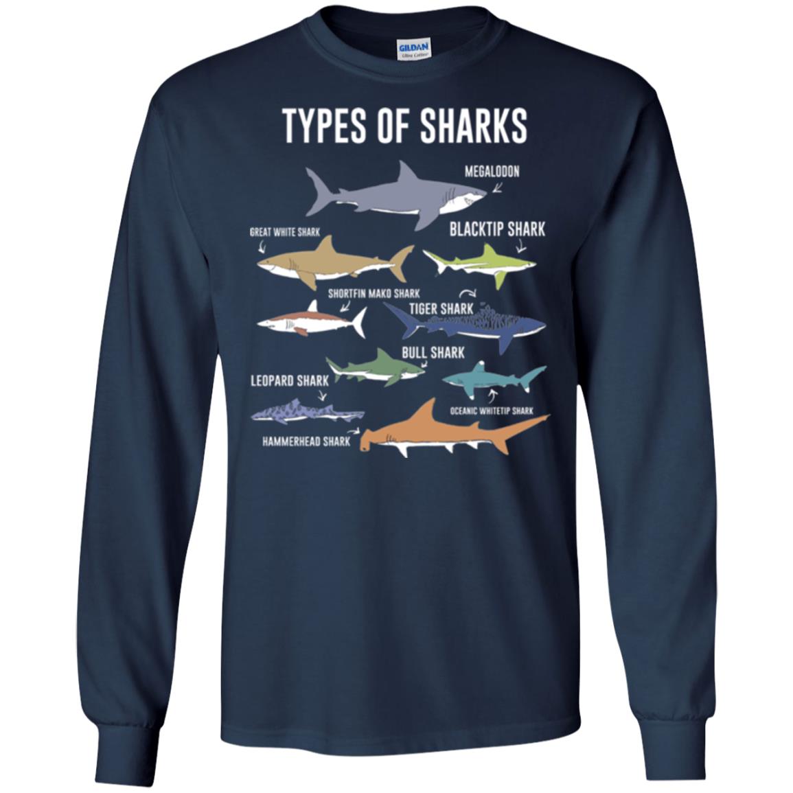 Shark Lovers T-shirt 9 Types Of Sharks Ocean Navy