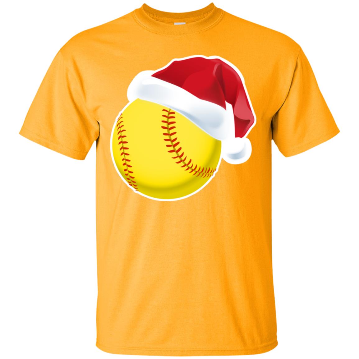 Softball With Santa Claus Hat X-mas Shirt For Softball Lovers Gold