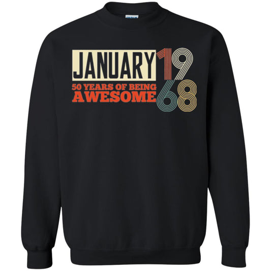 Birthday T-shirt January 1968 50 Years Of Being Awesome Black