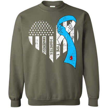 Diabetes Awareness Type 1 Ribbon Flag Shirt Military Green
