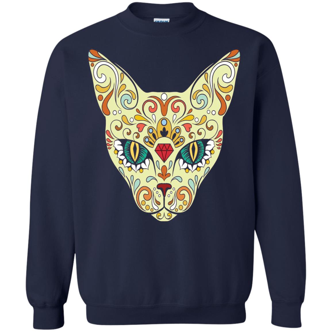 Cat Sugar Skull Design T-shirt Navy
