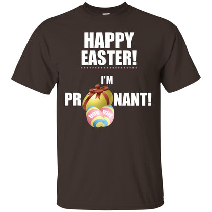 Happy Easter I Am Pregnant Pregnancy Announcement Shirt Dark Chocolate