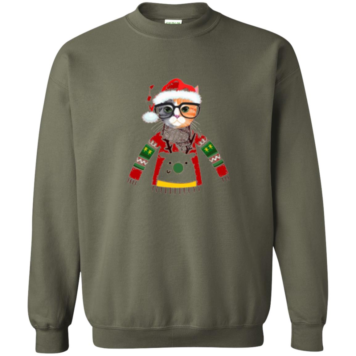 Cat Lovers T-shirt Meowy Christmas Military Green