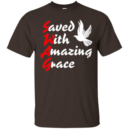 Swag T-shirt Saved With Amazing Grace Dark Chocolate