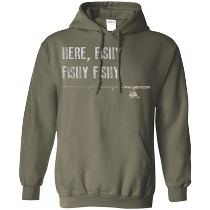 Fishing Lover T-shirt Here Fishy Fishy Military Green