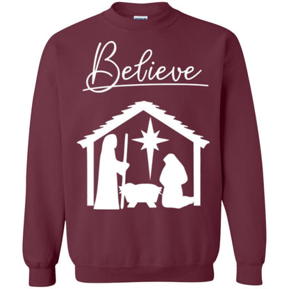 Christian Christmas T-shirt Believe Jesus Celebrate Maroon