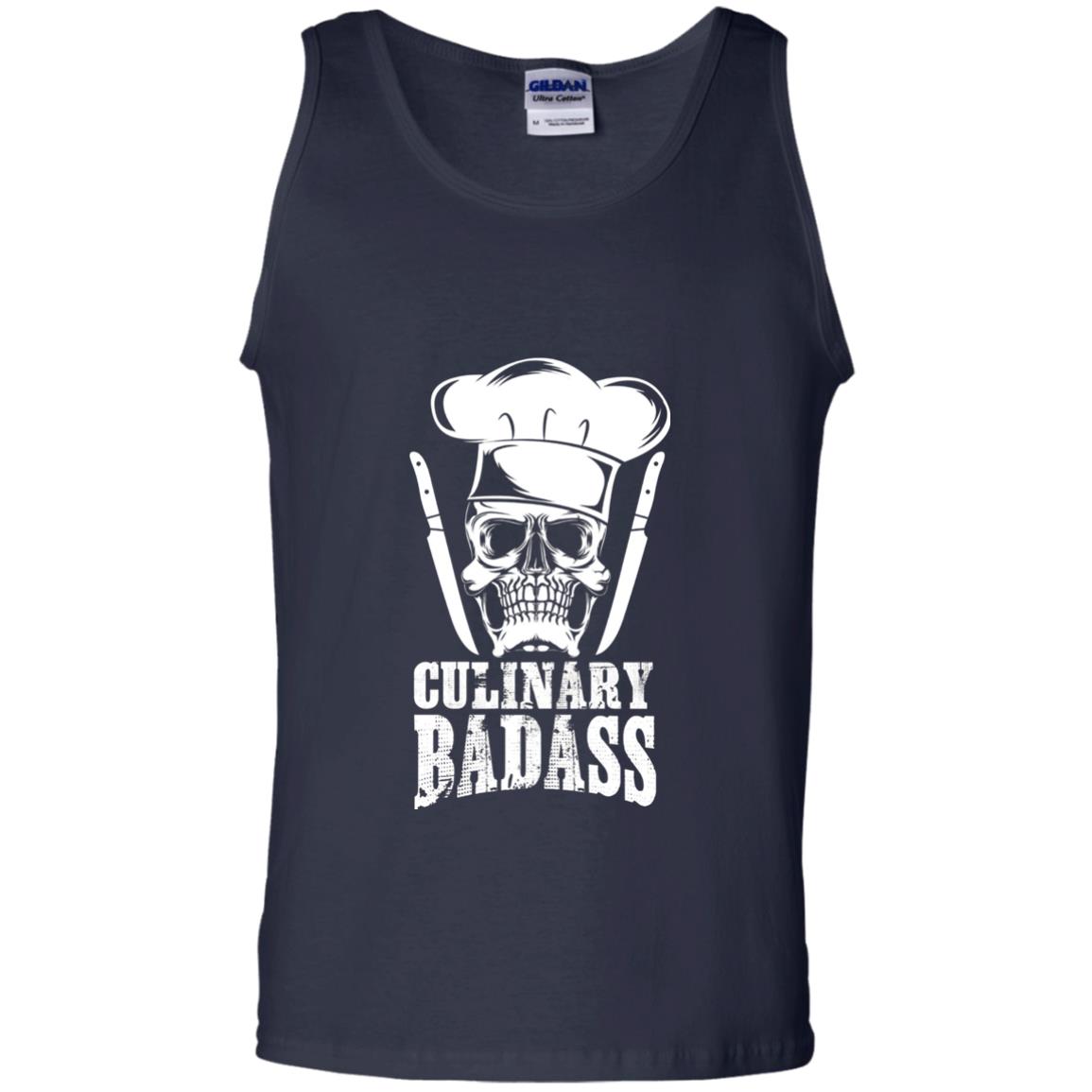 Culinary Badass Funny Chef Skull Knifes Cooking Tshirt Navy