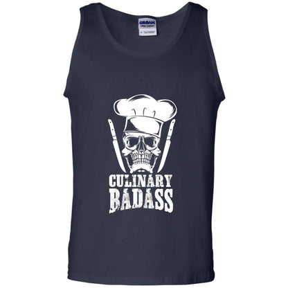 Culinary Badass Funny Chef Skull Knifes Cooking Tshirt Navy