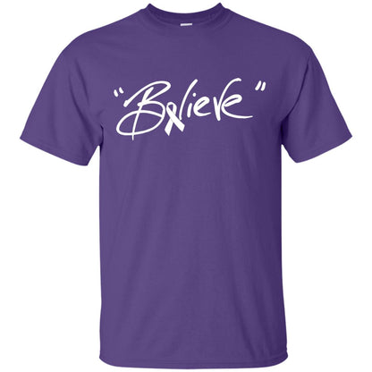 Lung Cancer Awareness Shirt Clear Ribbon Believe Purple