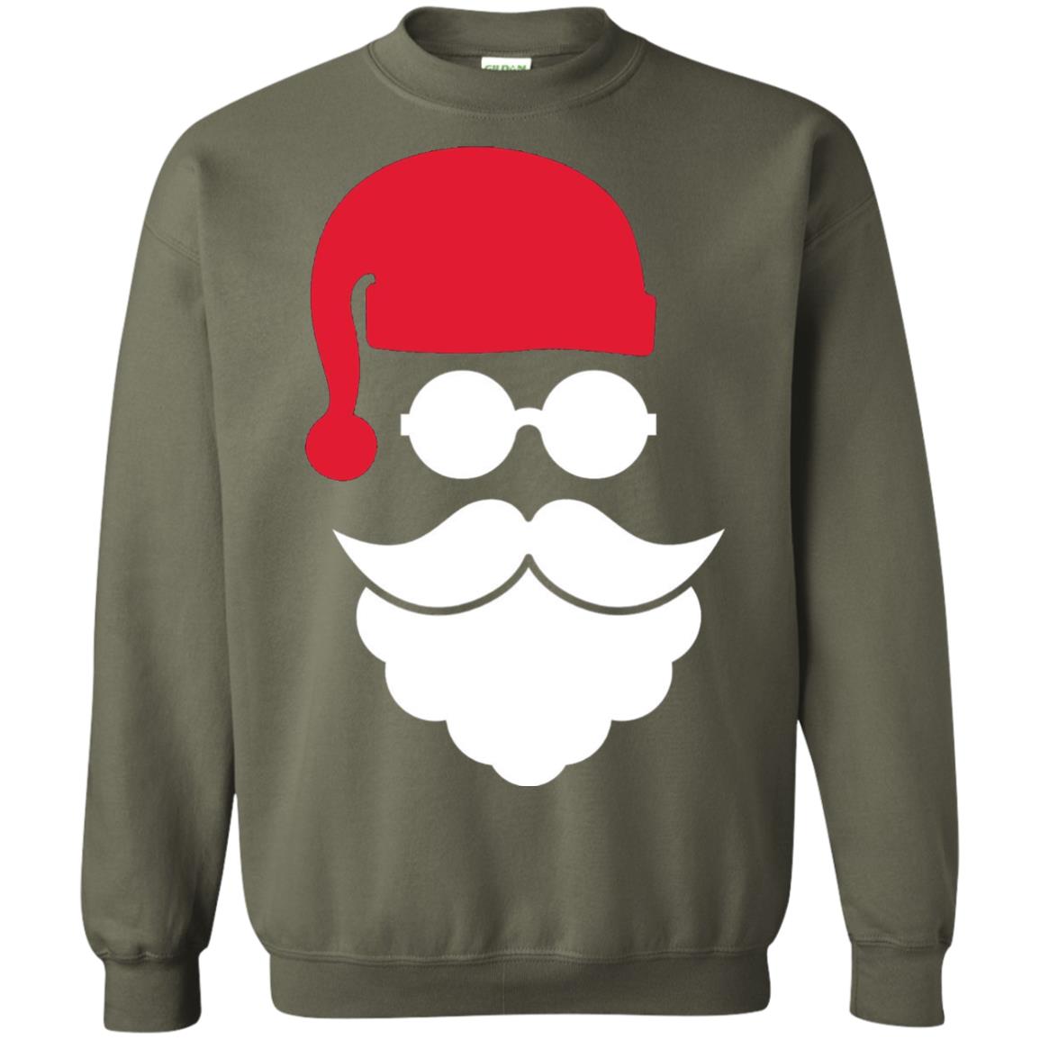 Christmas Shirt Santa Claus Face Military Green