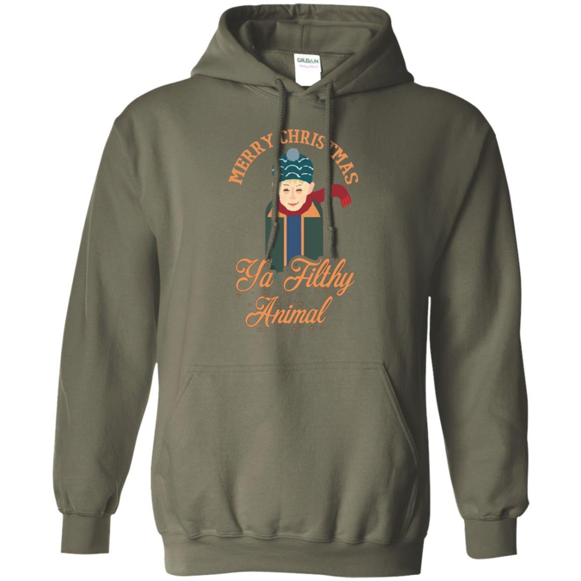 Christmas T-shirt Merry Christmas Ya Filthy Animal Military Green