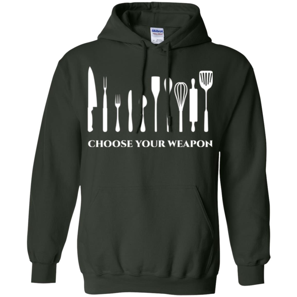 Chef Kitchen Cutlery T-shirt Choose Your Weapon Forest Green