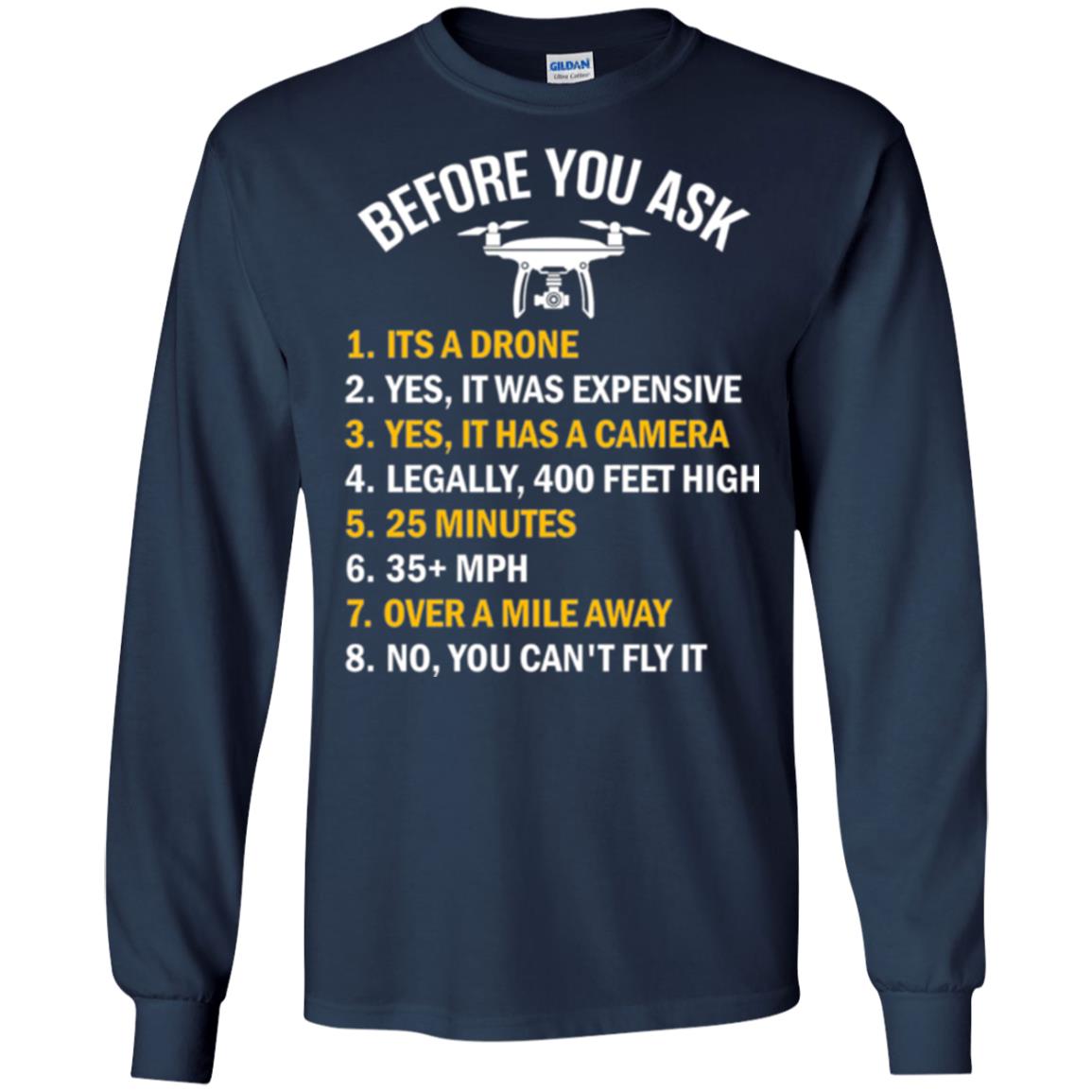 Before You Ask Funny Drone T-shirt You Can_t Fly It Navy