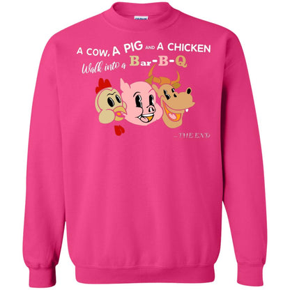 A Cow A Pig And A Chicken Walk Into A Bar-b-q The End Shirt Heliconia