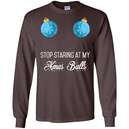 Christmas T-shirt Stop Staring At My Xmas Balls Dark Chocolate