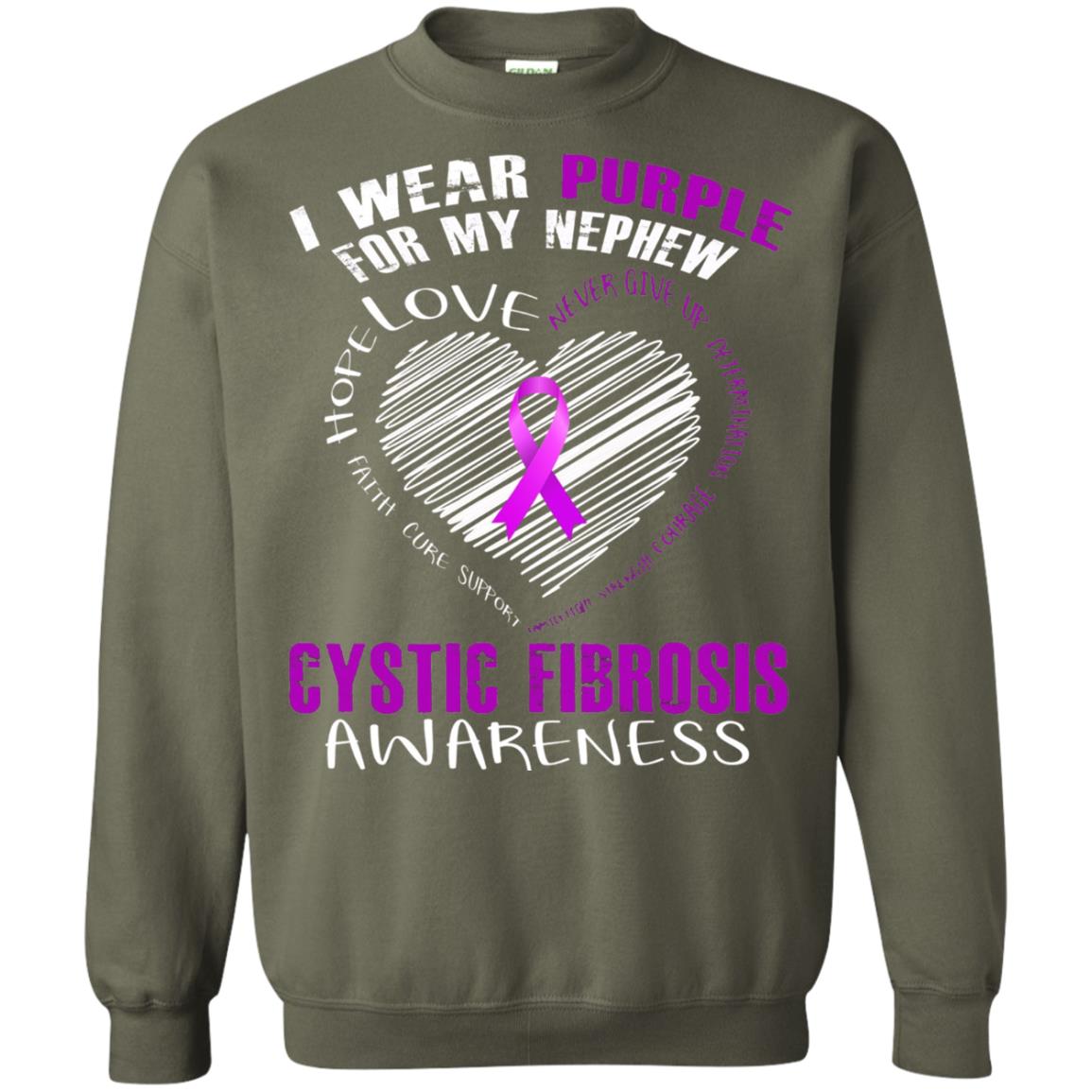 Cystic Fibrosis Awareness T-shirt I Wear Purple Military Green