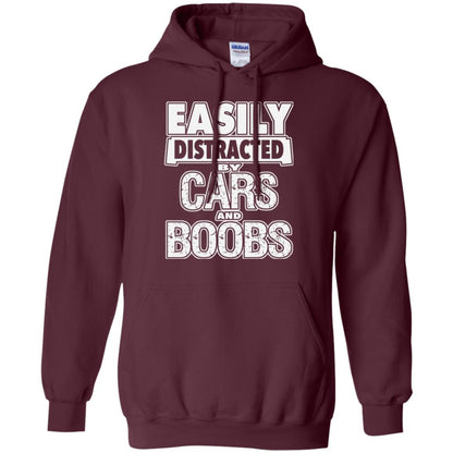 Car Lover T-shirt Easily Distracted By Cars And Boobs Maroon