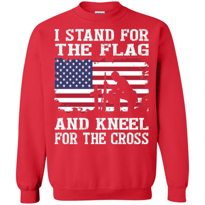 Miiitary T-shirt Stand For The Flag And Kneel For The Cross Red
