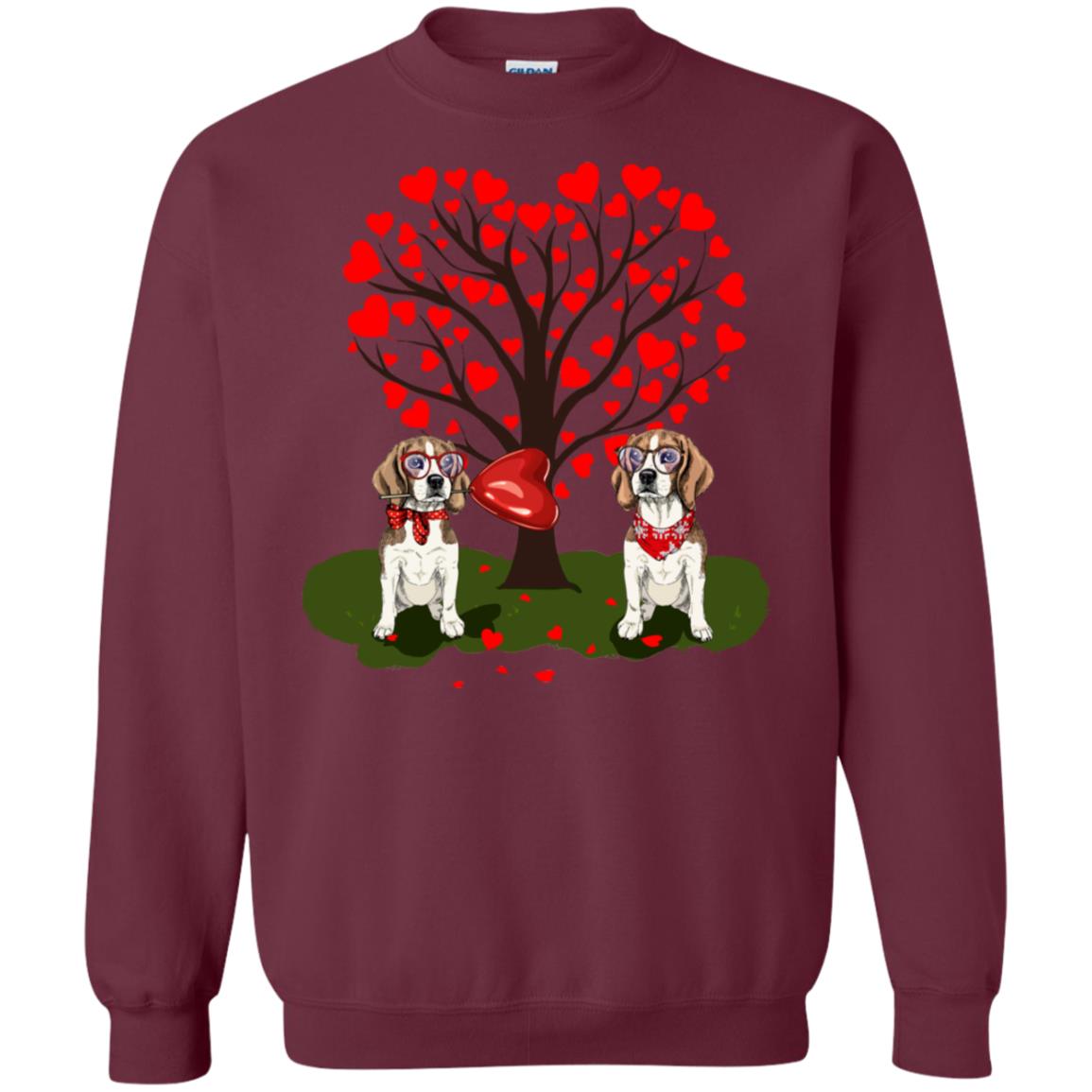 Valentine Beagle Couple Heart Tree Shirt Maroon