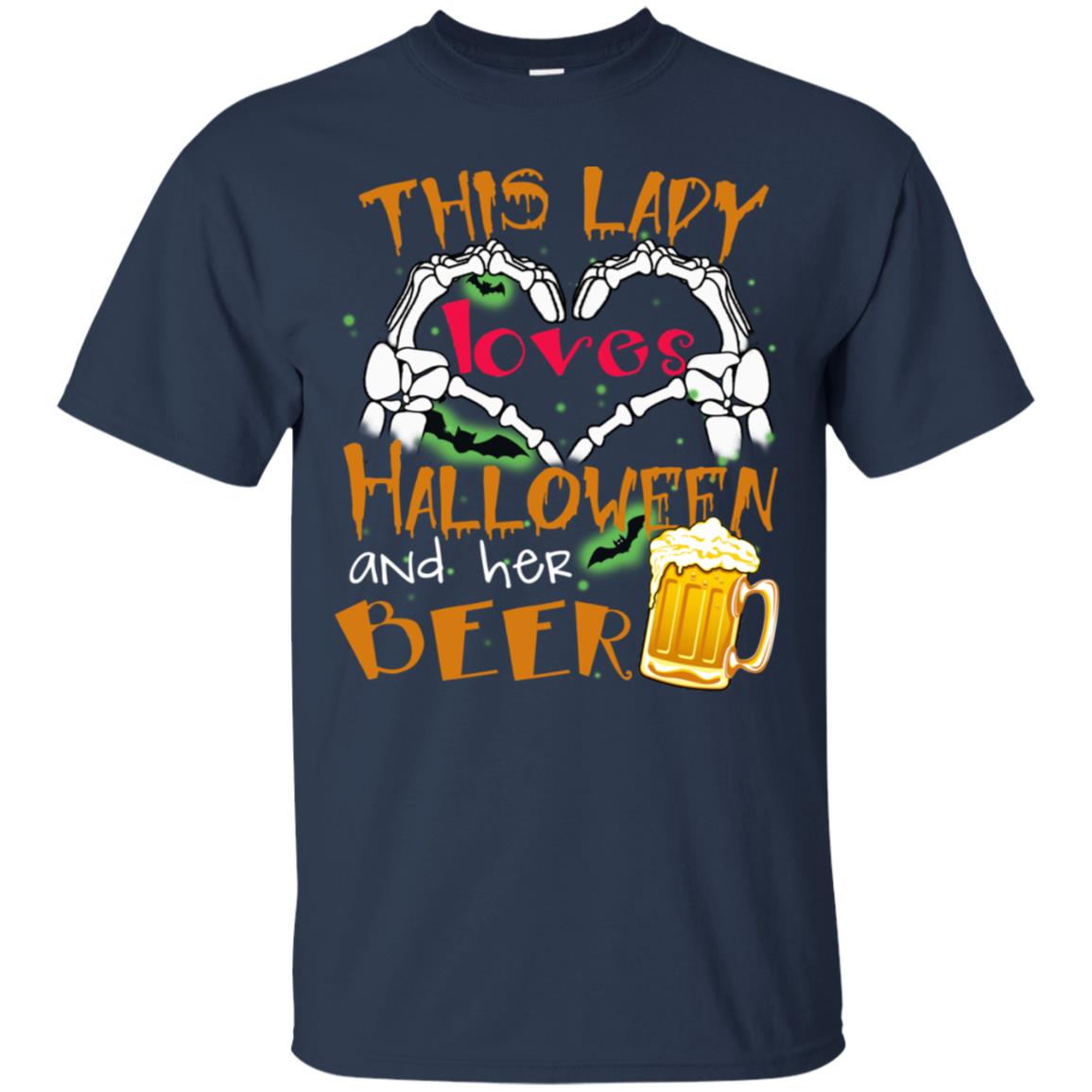 This Girl Loves Halloween And Her Beer Funny Halloween Shirt For Beer Lovers Navy