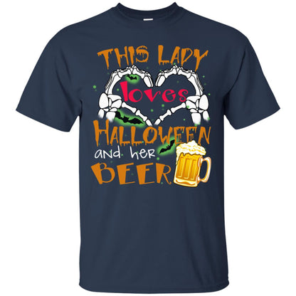 This Girl Loves Halloween And Her Beer Funny Halloween Shirt For Beer Lovers Navy
