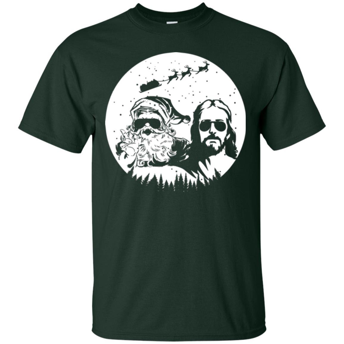 Christmas T-shirt Jesus And Santa Claus Forest Green