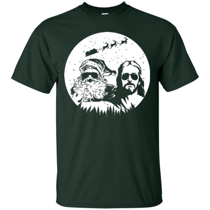 Christmas T-shirt Jesus And Santa Claus Forest Green