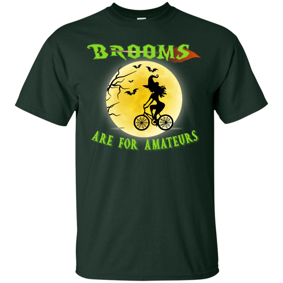 Brooms Are For Amateurs Witches Ride A Bicycle Funny Halloween Shirt Forest