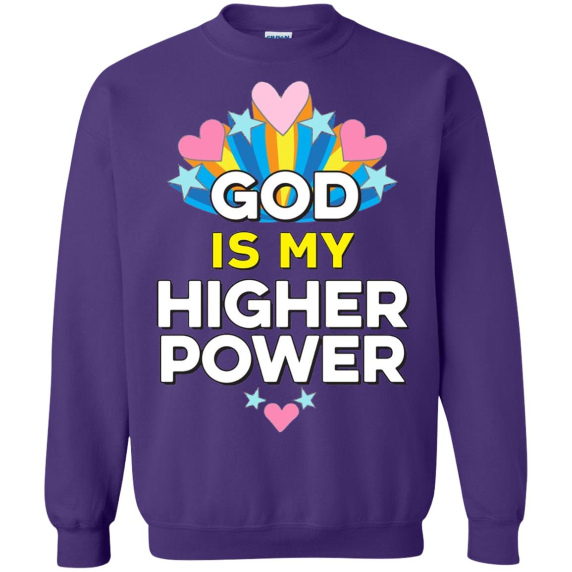 Funny Christian T-shirt God Is My Higher Power Hearts Stars Purple