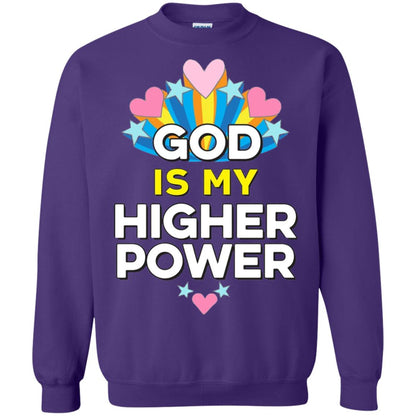 Funny Christian T-shirt God Is My Higher Power Hearts Stars Purple