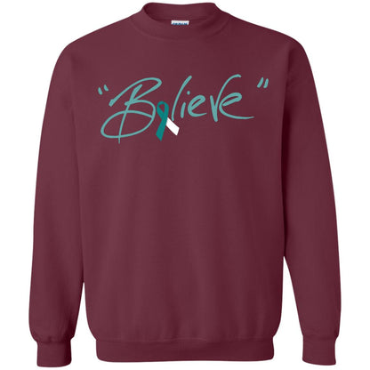 Cervical Cancer Awareness Shirt Teal White Ribbon Believe Maroon