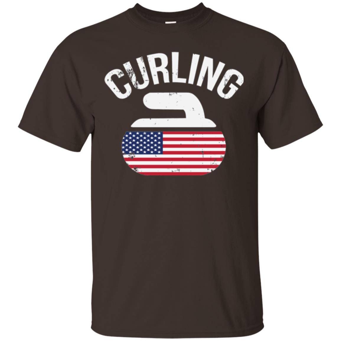 Usa Red White And Blue American Flag Curling Stone T-shirt Dark Chocolate