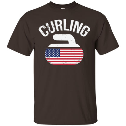 Usa Red White And Blue American Flag Curling Stone T-shirt Dark Chocolate