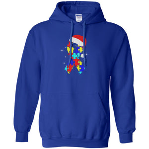 Autism Puzzle Ribbon Santa Hat X-mas Gift ShirtG185 Gildan Pullover Hoodie 8 oz.