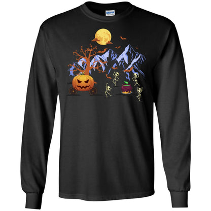 Dancing Skeleton With Pumpkin Funny Halloween Gift Shirt Black
