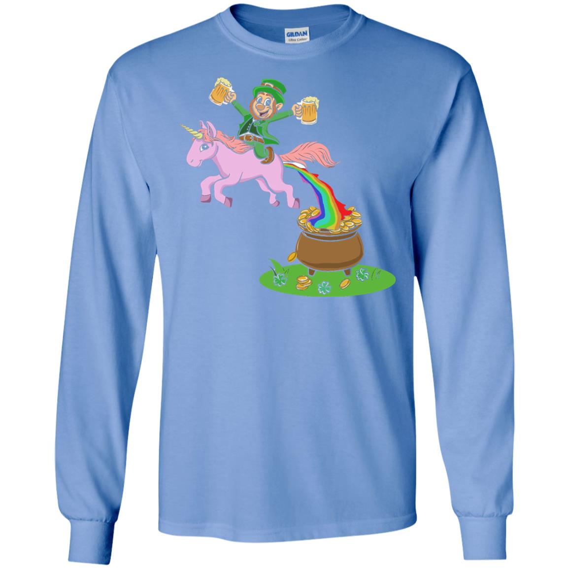 Leprechaun Riding A Unicorn Funny St Patricks Day T-shirt Carolina Blue