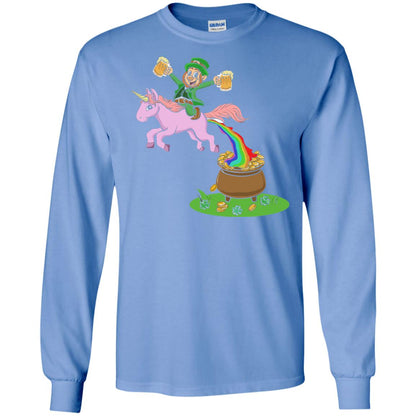 Leprechaun Riding A Unicorn Funny St Patricks Day T-shirt Carolina Blue
