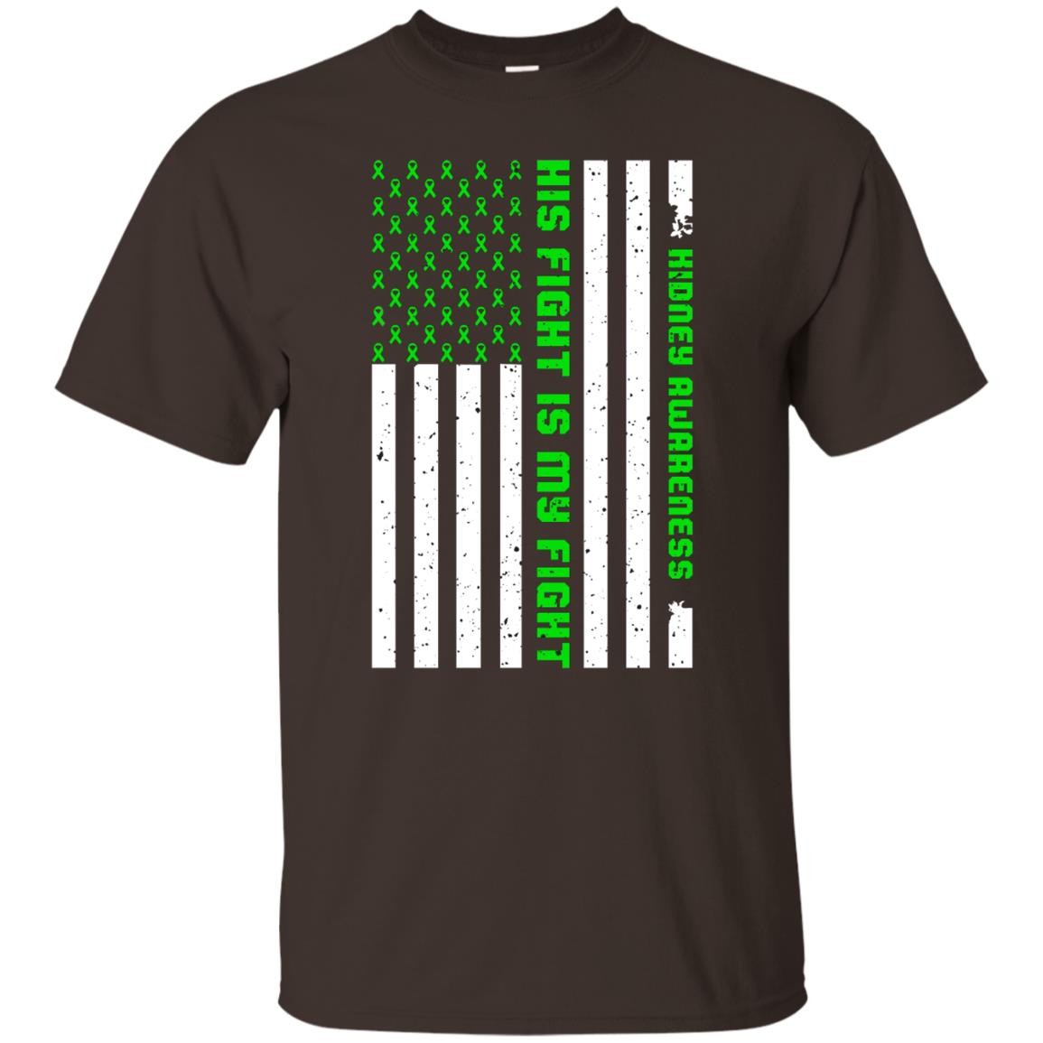 Kidney Awareness His Fight Is My Fight Kelly Green Ribbon Stars Flag Of Usa Shirt Dark Chocolate