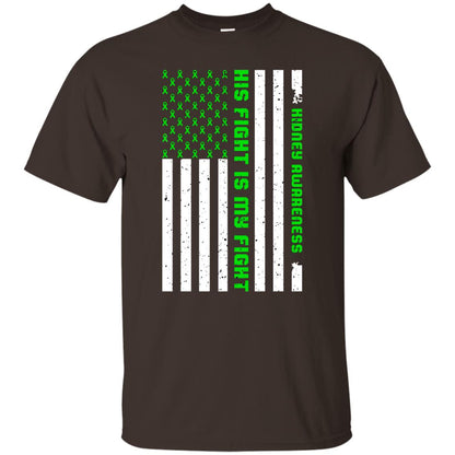 Kidney Awareness His Fight Is My Fight Kelly Green Ribbon Stars Flag Of Usa Shirt Dark Chocolate