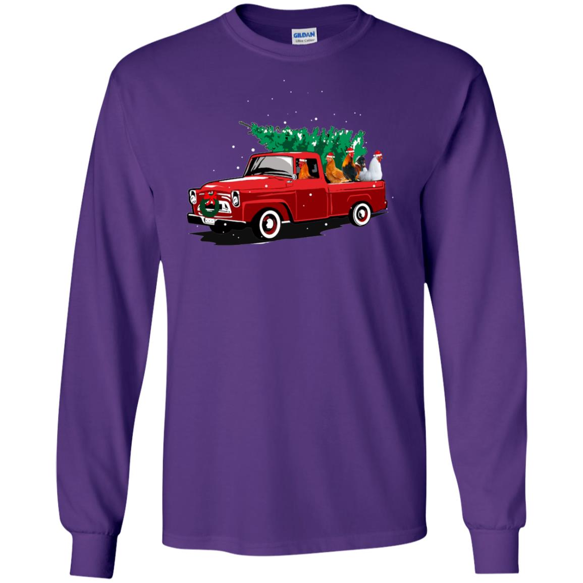 Chickens On Car Merry Christmas Gift Shirt For Mens Womens Purple