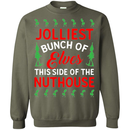 Christmas T-shirt Jolliest Bunch Of Elves This Side Of The Nuthouse Military Green