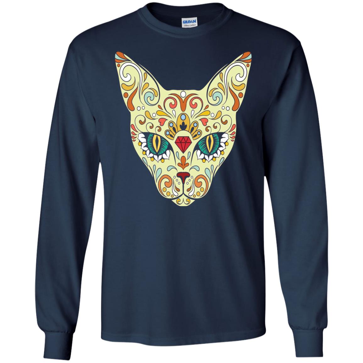 Cat Sugar Skull Design T-shirt Navy