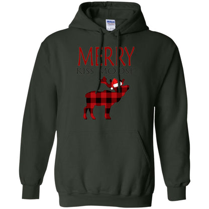 Christmas T-shirt Merry Kiss Moose Forest Green