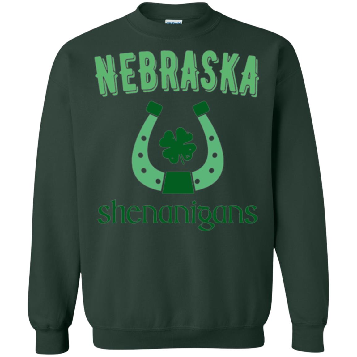 Nebraska Shenanigans Horseshoe Clover St Patrick_s Day T-shirt Forest Green