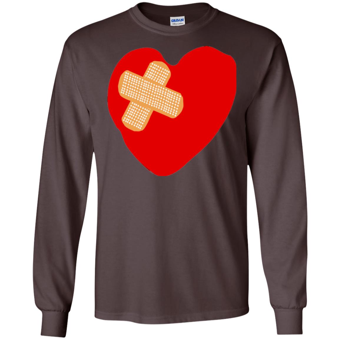 Funny Patched Up Heart Graphic T-shirt Dark Chocolate