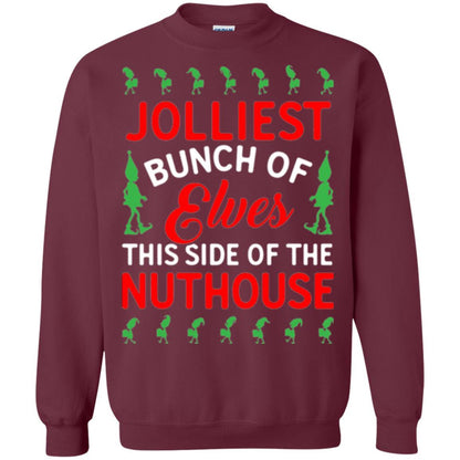 Christmas T-shirt Jolliest Bunch Of Elves This Side Of The Nuthouse Maroon