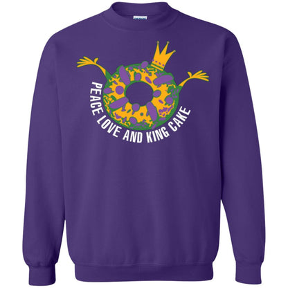 Mardi Gras T-shirt Peace Love And King Cake Purple
